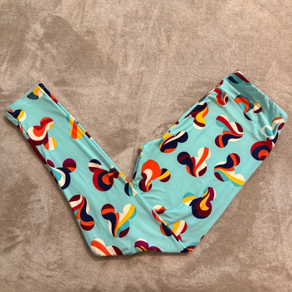 LuLaRoe Disney Mickey Mouse Leggings Tall & Curvy TC Turquoise Retro Geometric